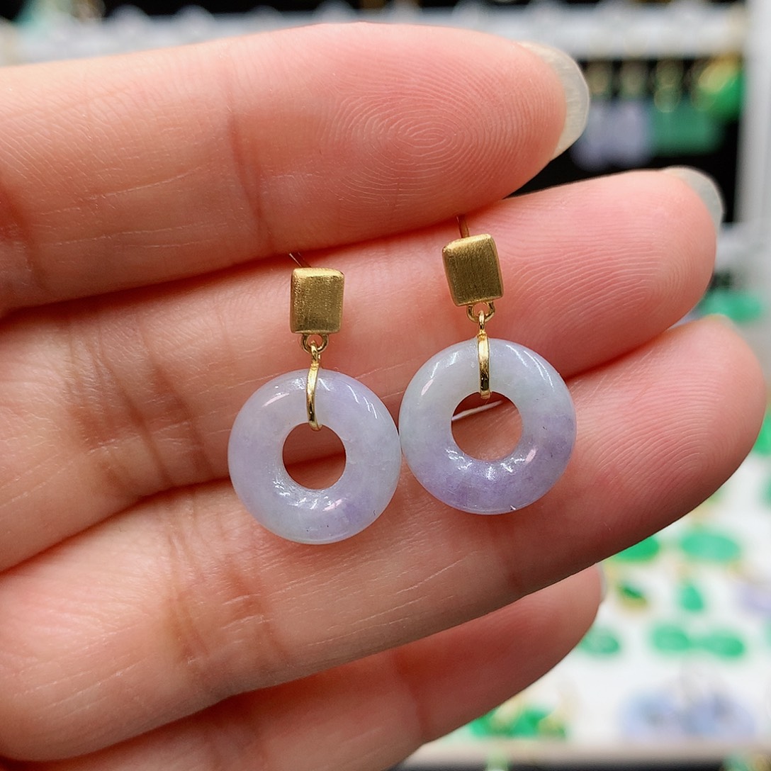 翡翠耳饰18K金镶嵌的