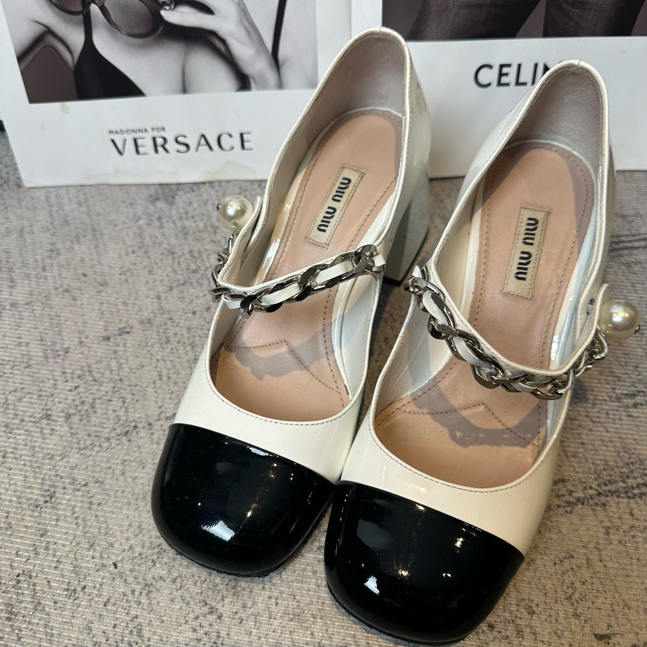 99新 MIU MIU/缪缪 葡萄籽奢潮/方根漆皮高跟鞋/36码