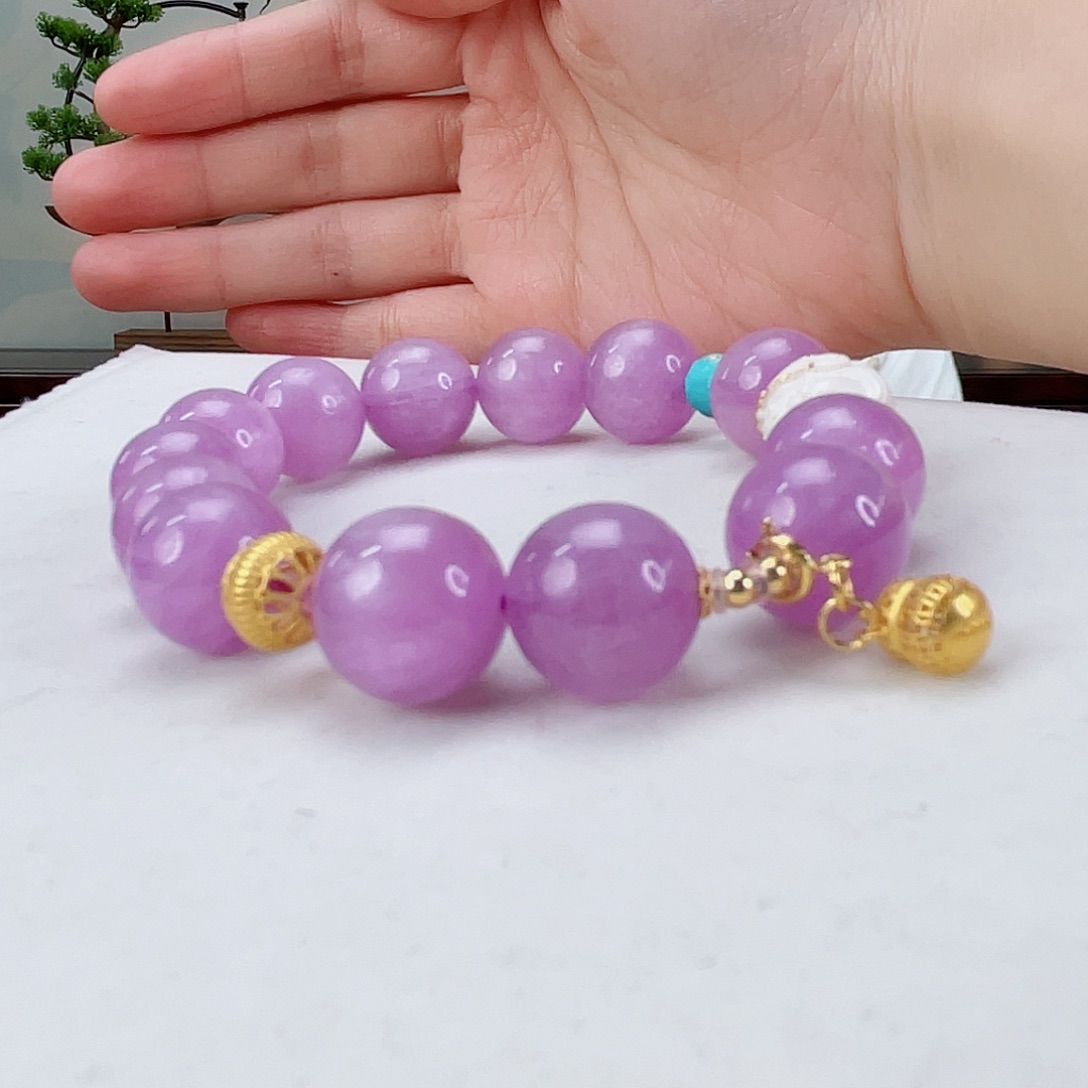 辉石手链18K金镶嵌紫锂辉12.3