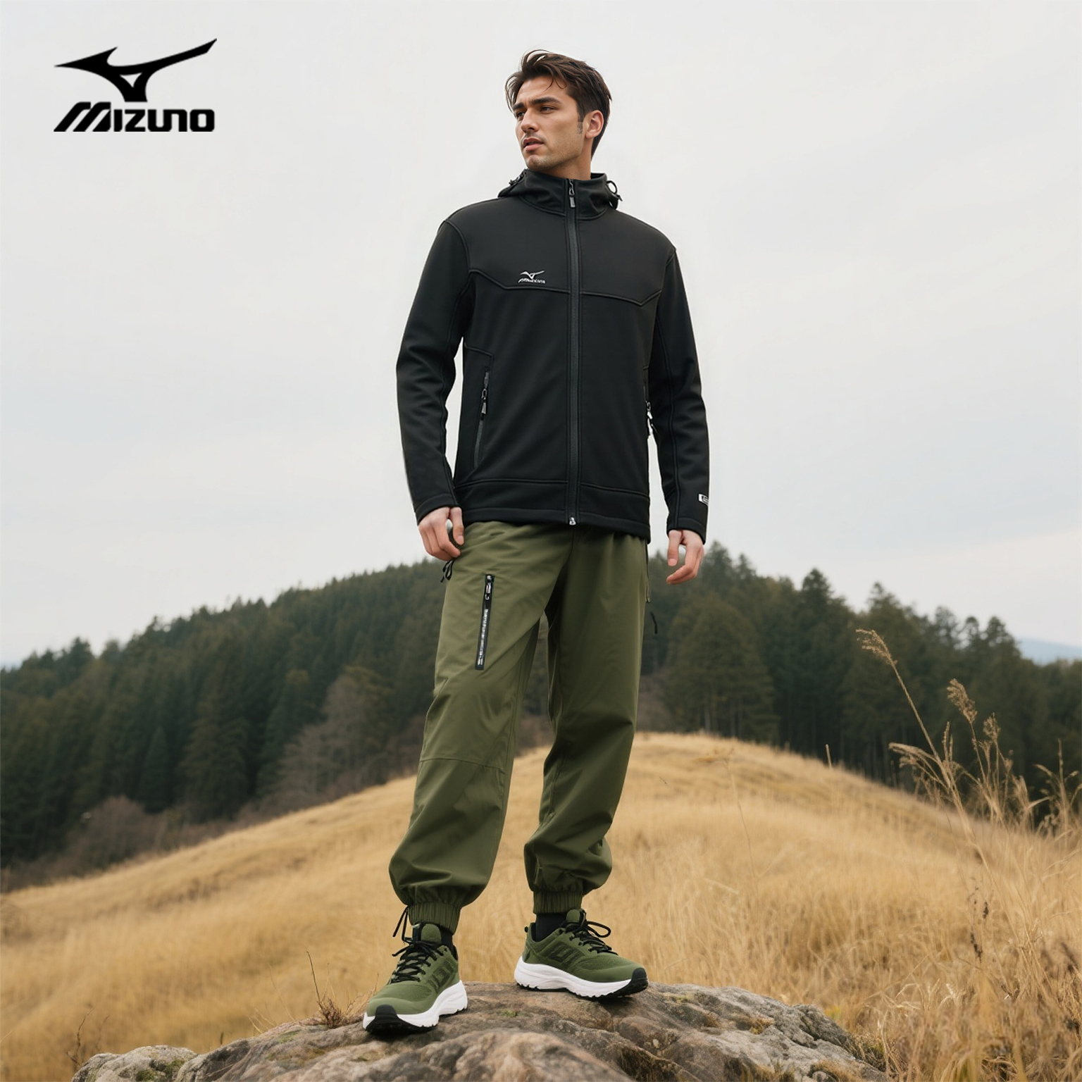 Mizuno/美津浓春秋男女防风软壳衣户外夹克连帽休闲登山服外套潮