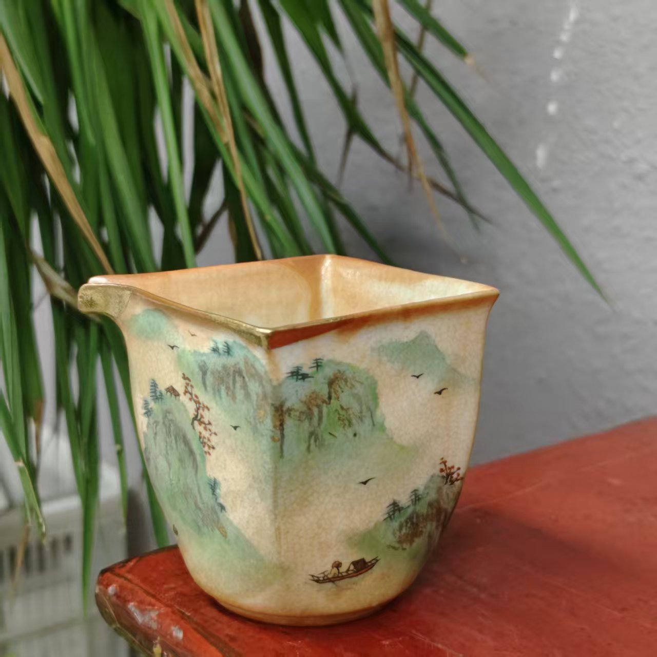 禧山窑志野柴烧茶具山水手绘公道杯DD0077