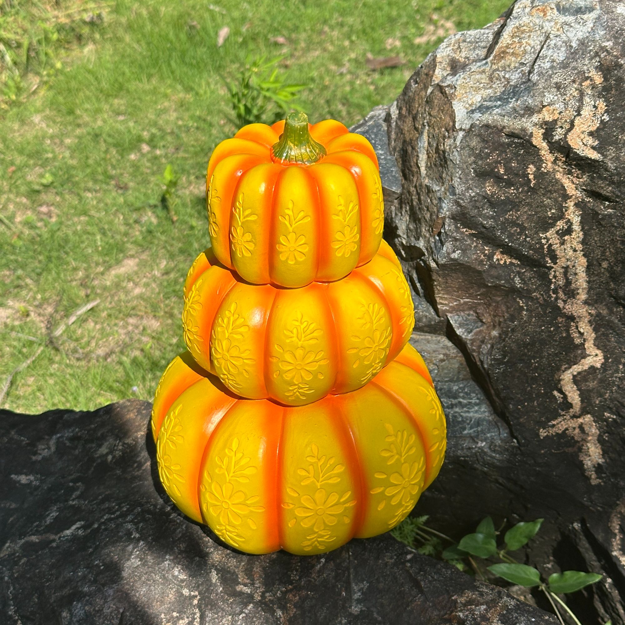 网红爆款三层南瓜花纹树脂万圣节复活节户外庭院摆件装饰品新款