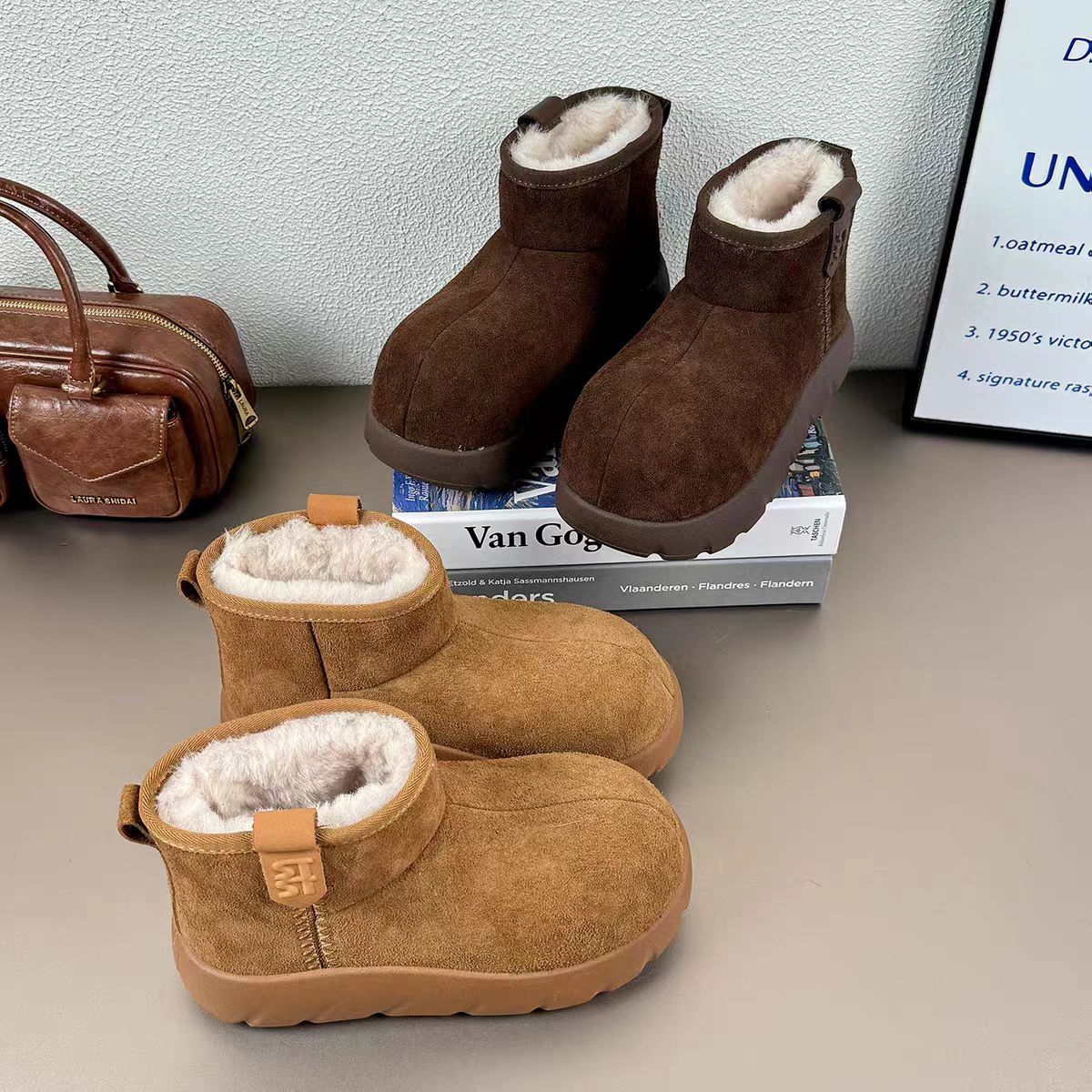 【燕】磨砂卡皮巴拉雪地靴女2025冬季新款大头厚底保暖短靴东北棉鞋