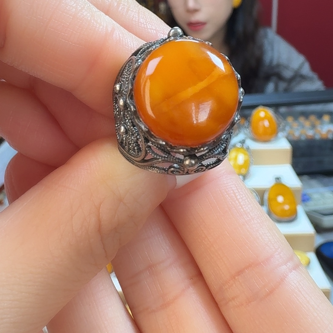 蜜蜡银S925镶嵌手链戒指