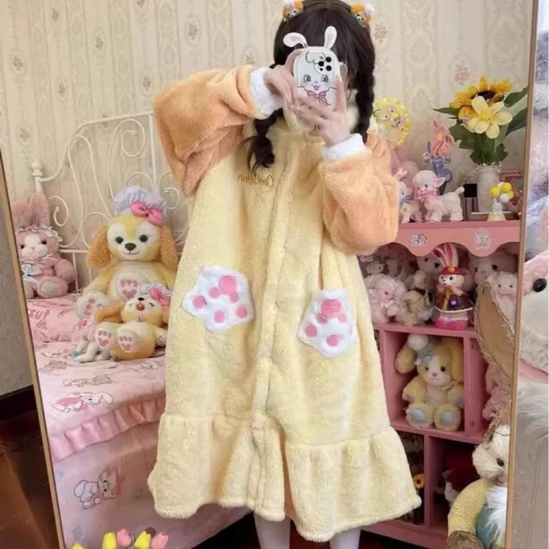 【害羞专属】厨师狗冬款睡袍带袖子毛绒睡衣加厚睡衣可外穿甜美
