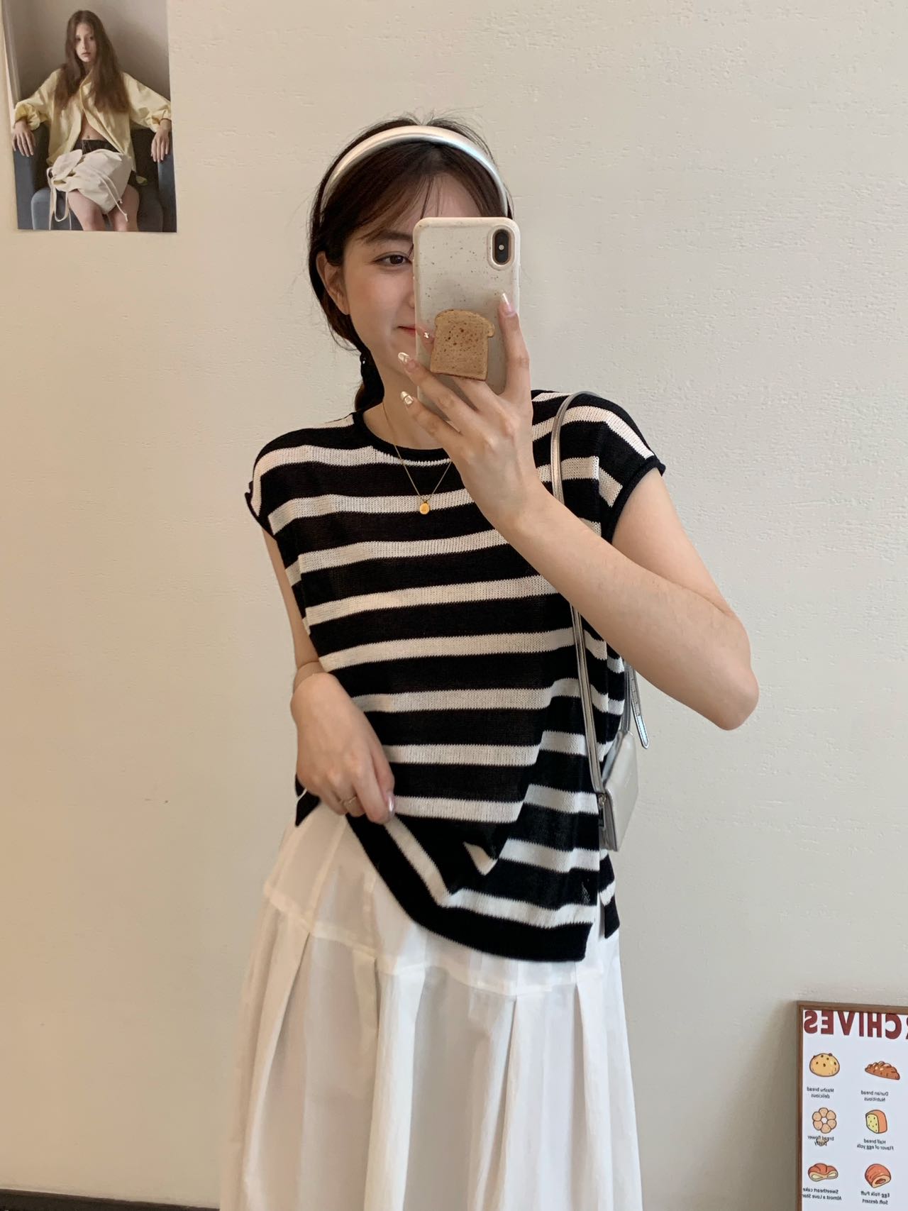 【素简.650102】夏季新款进口和纸条纹小飞袖韩版女针织衫