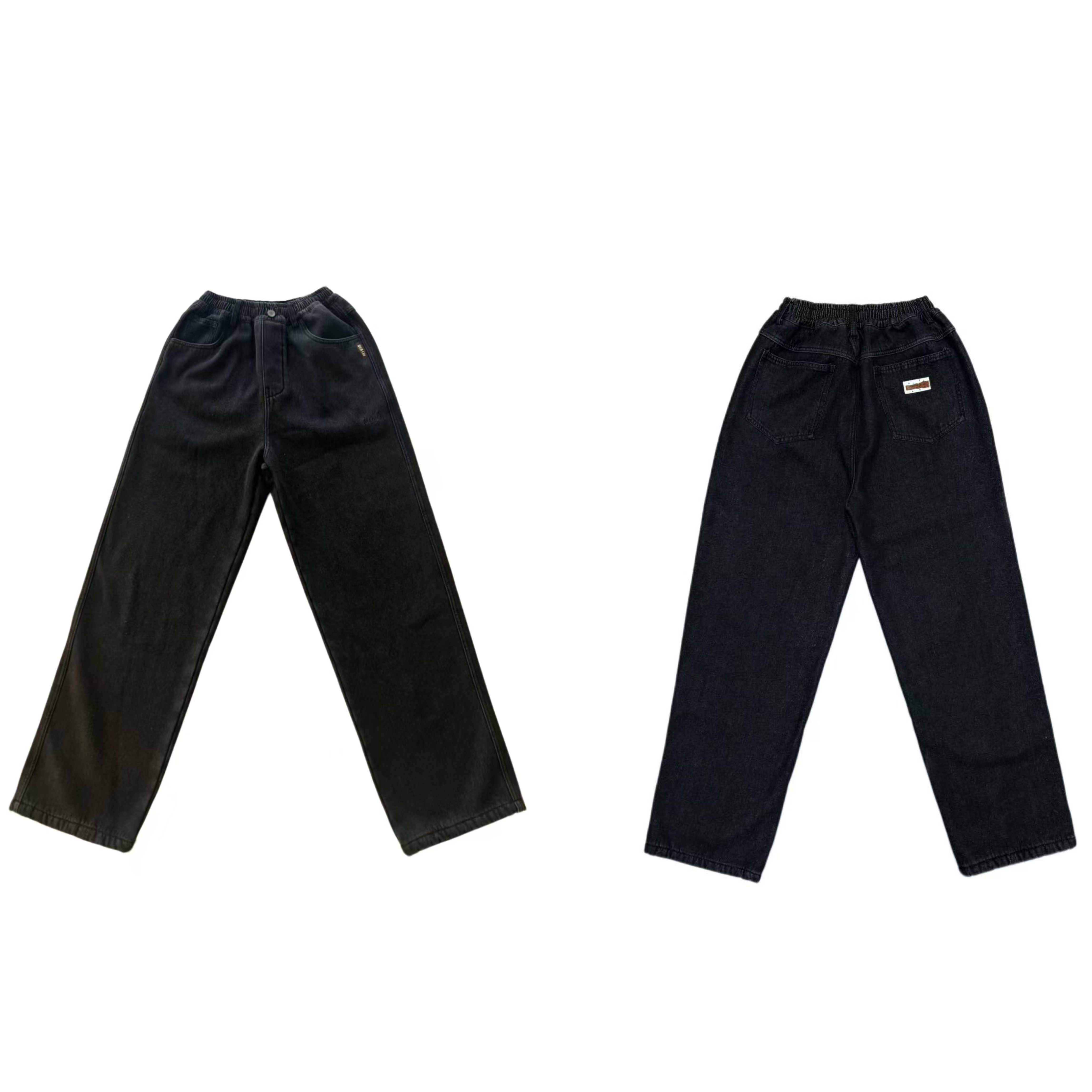 [MJ】黑灰色水洗简约百搭设计款潮流休闲纯色加绒牛仔裤（暖暖冬日）