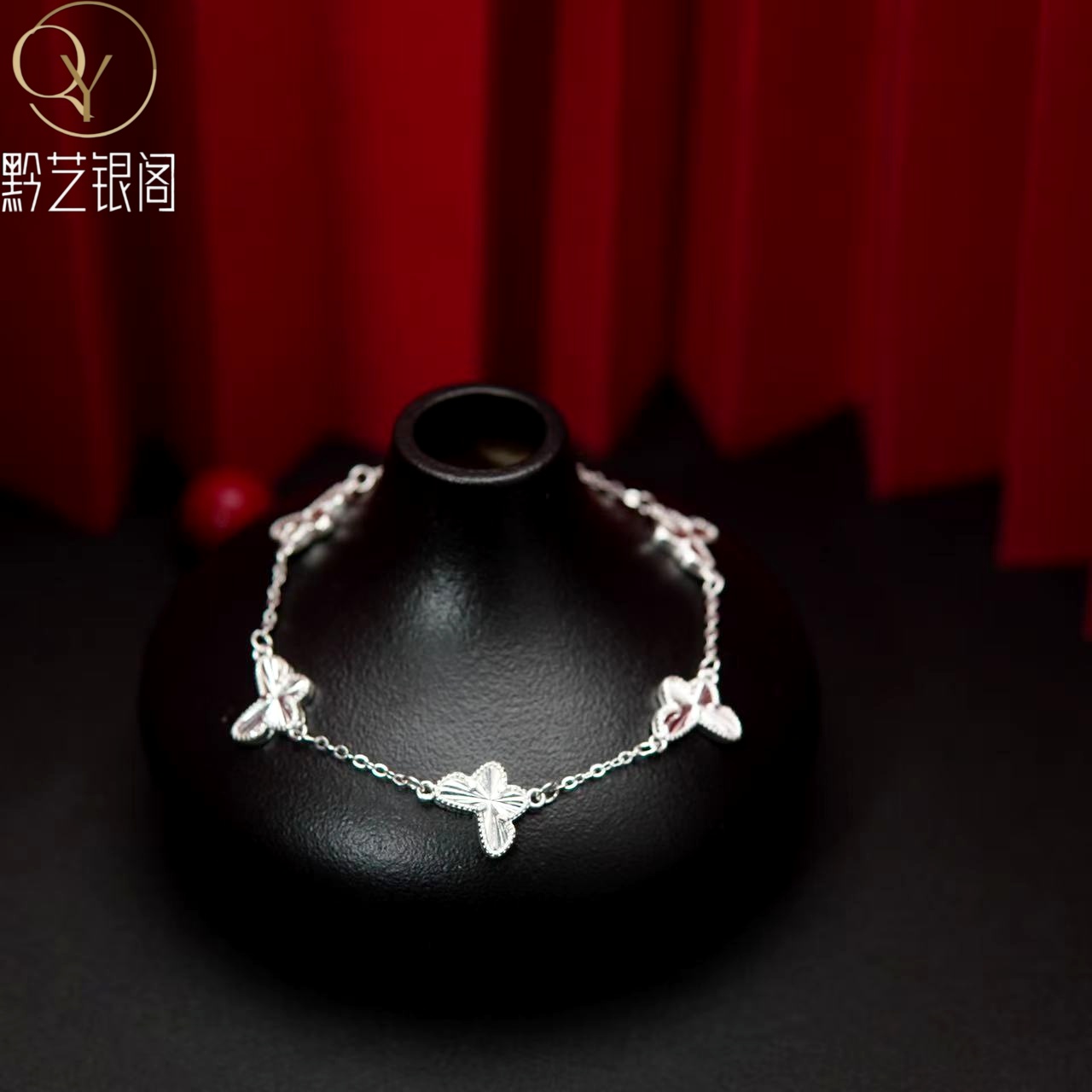 足银手链 足银手链【【黔艺银阁】镭射蝴蝶手链女款轻奢时尚简约气质