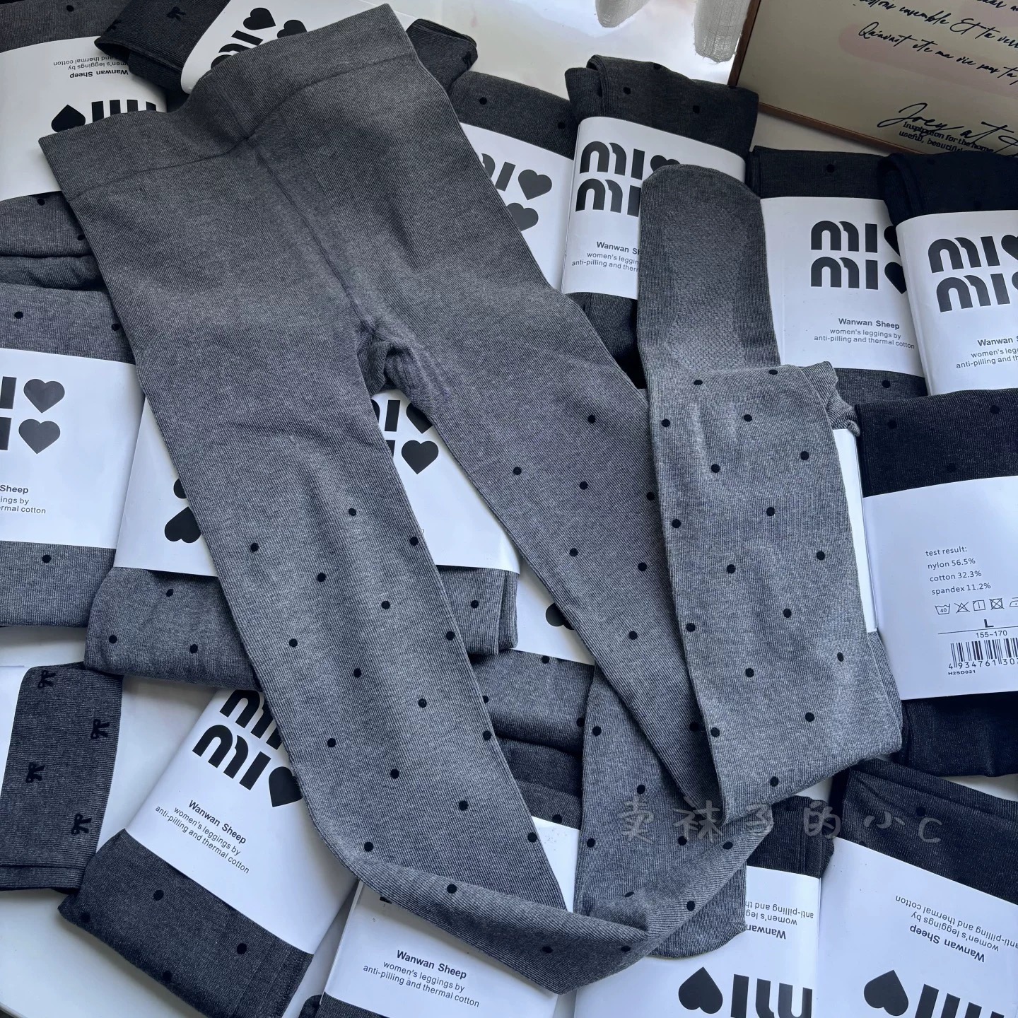 筝咔新款竖条棉港风波点格雷灰色秋冬加绒外穿微压显瘦连裤打底袜