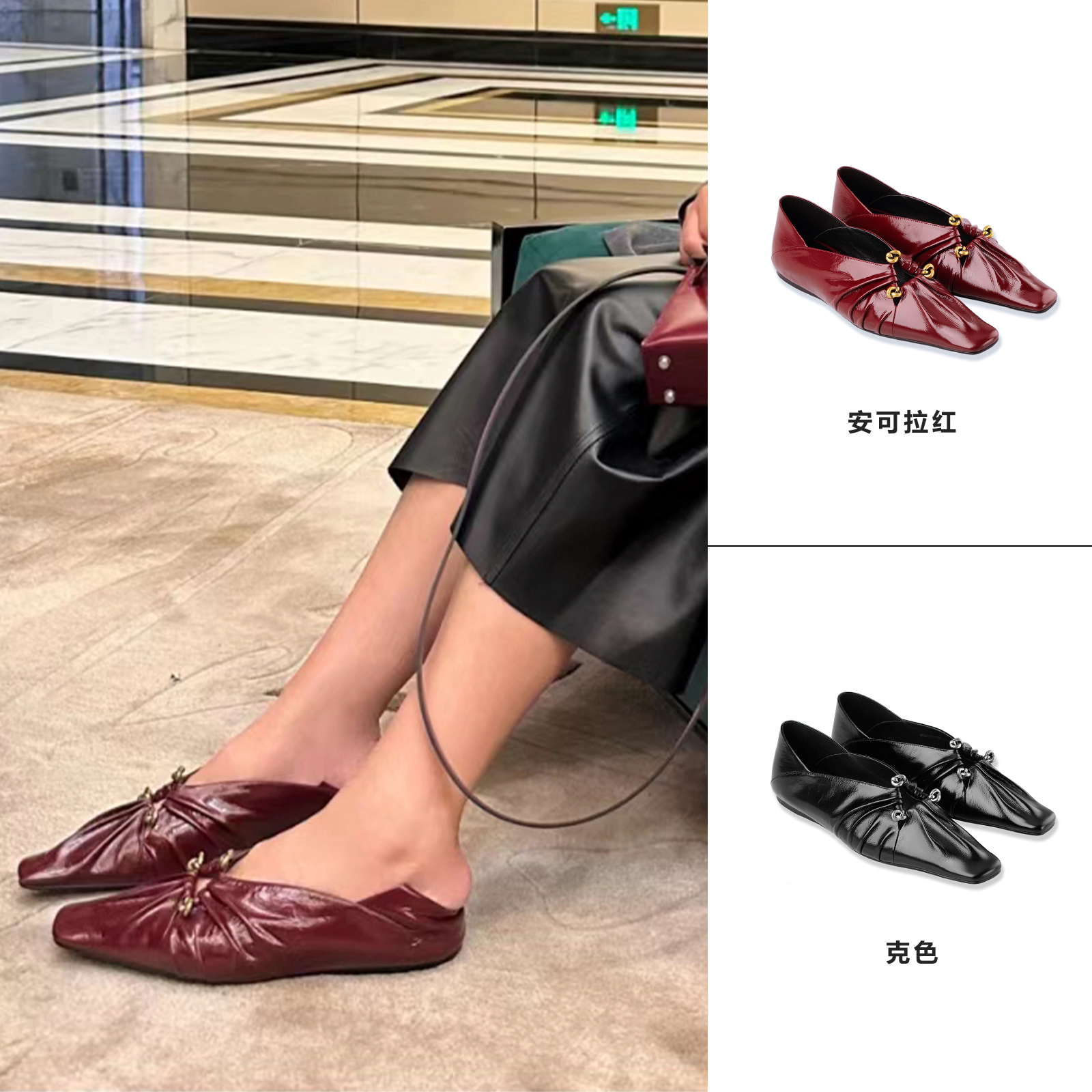 MY WANTS 设计感打皱方头单鞋百搭休闲时尚英伦风MW2A1101-159