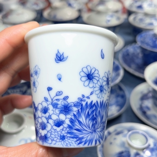 杯手绘青花美女可乐杯