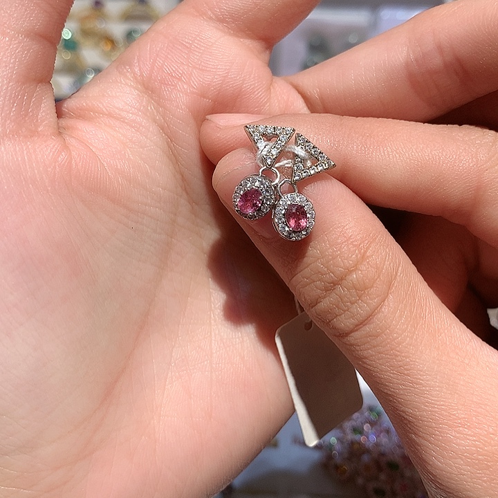 耳饰银S925镶嵌碧玺