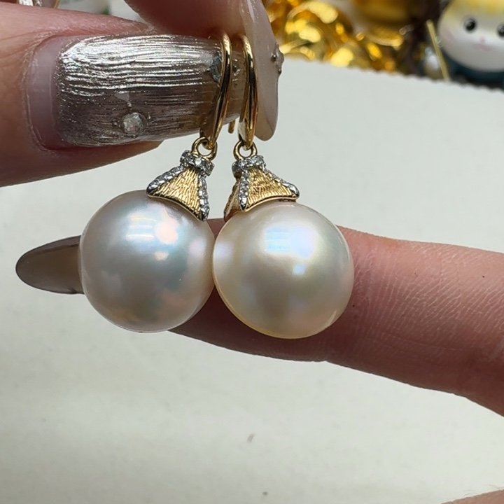 耳饰银S925镶嵌拼合珍珠（马贝珠）