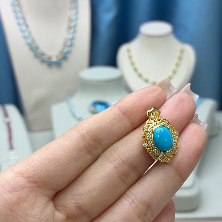 绿松石银S925镶嵌吊坠(不含链)