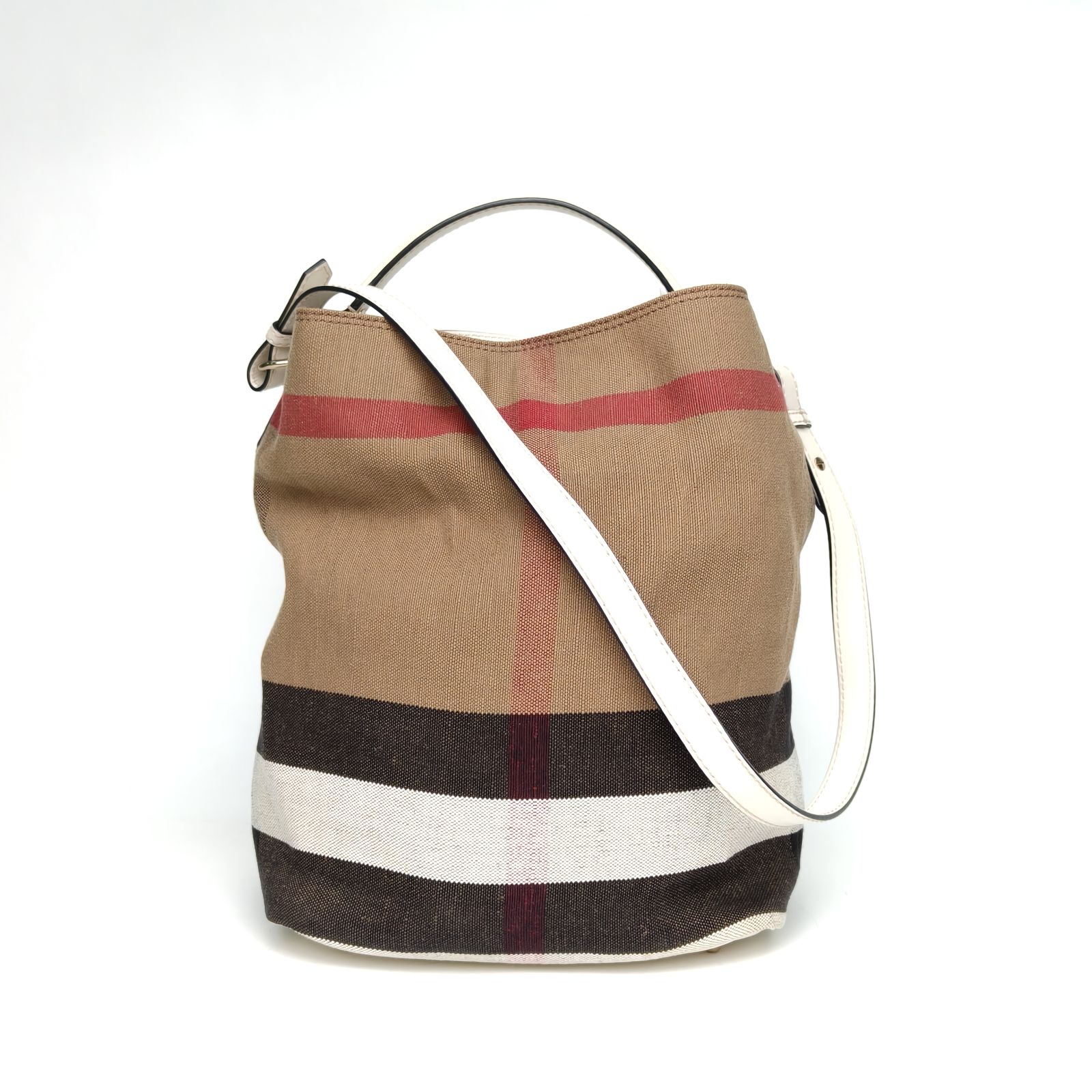 95新 BURBERRY/博柏利 【娇】水桶包巴宝莉格子 帆布 金扣 231144