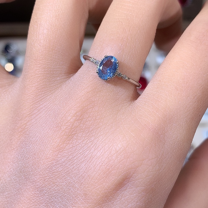 银S925镶嵌戒圈海蓝宝石白57