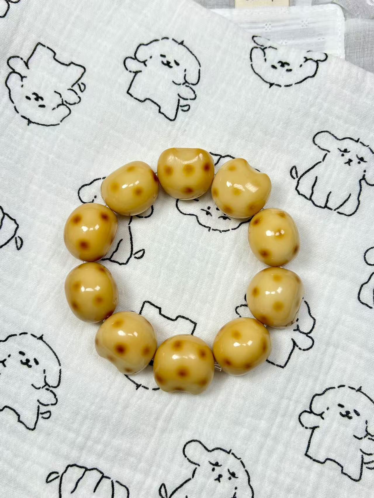 象牙果原果雕刻手工炭烤豹纹胖月亮手串文玩手串可爱