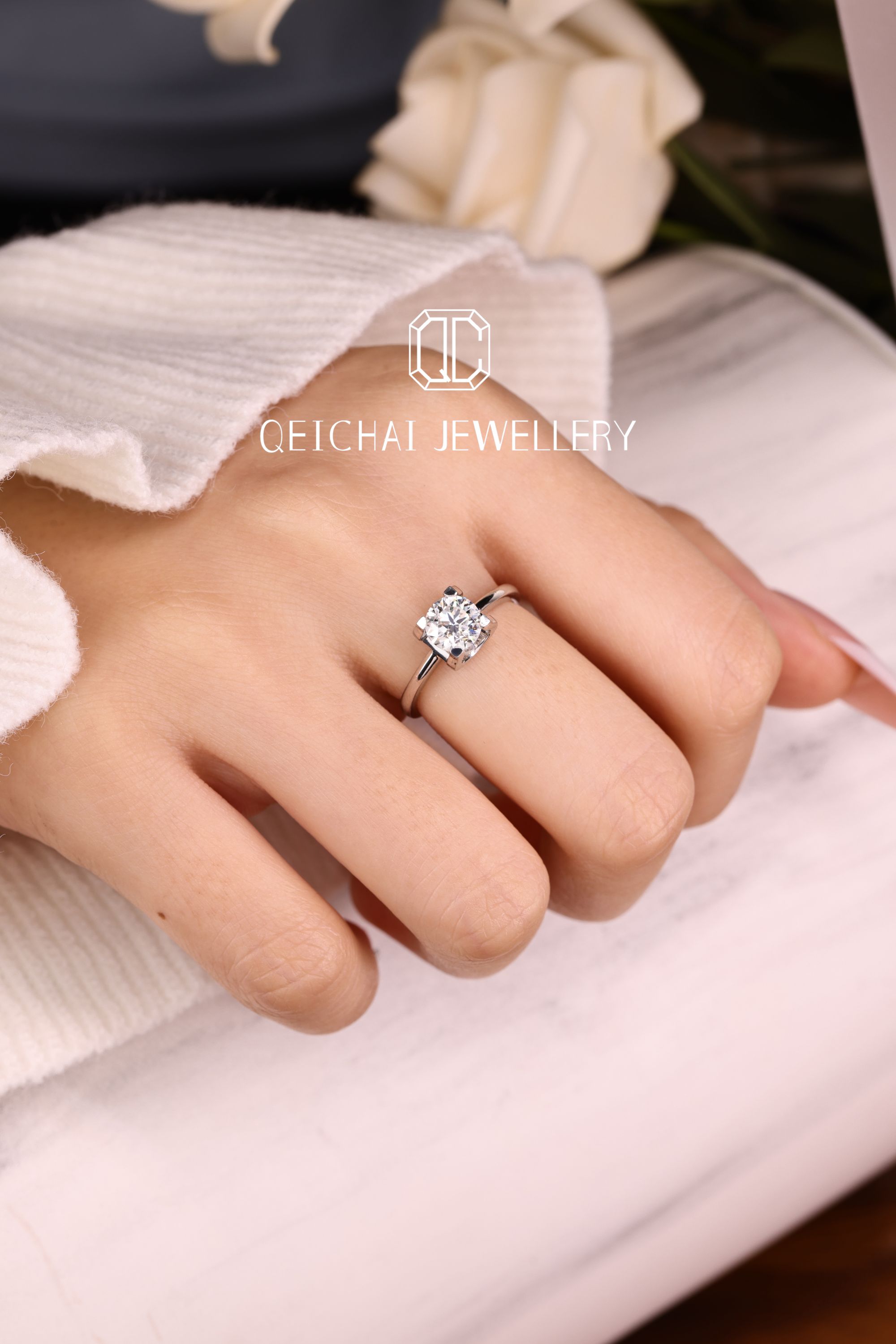 实验室培育钻石铂金pt950 牛头款钻戒，NGTC证书