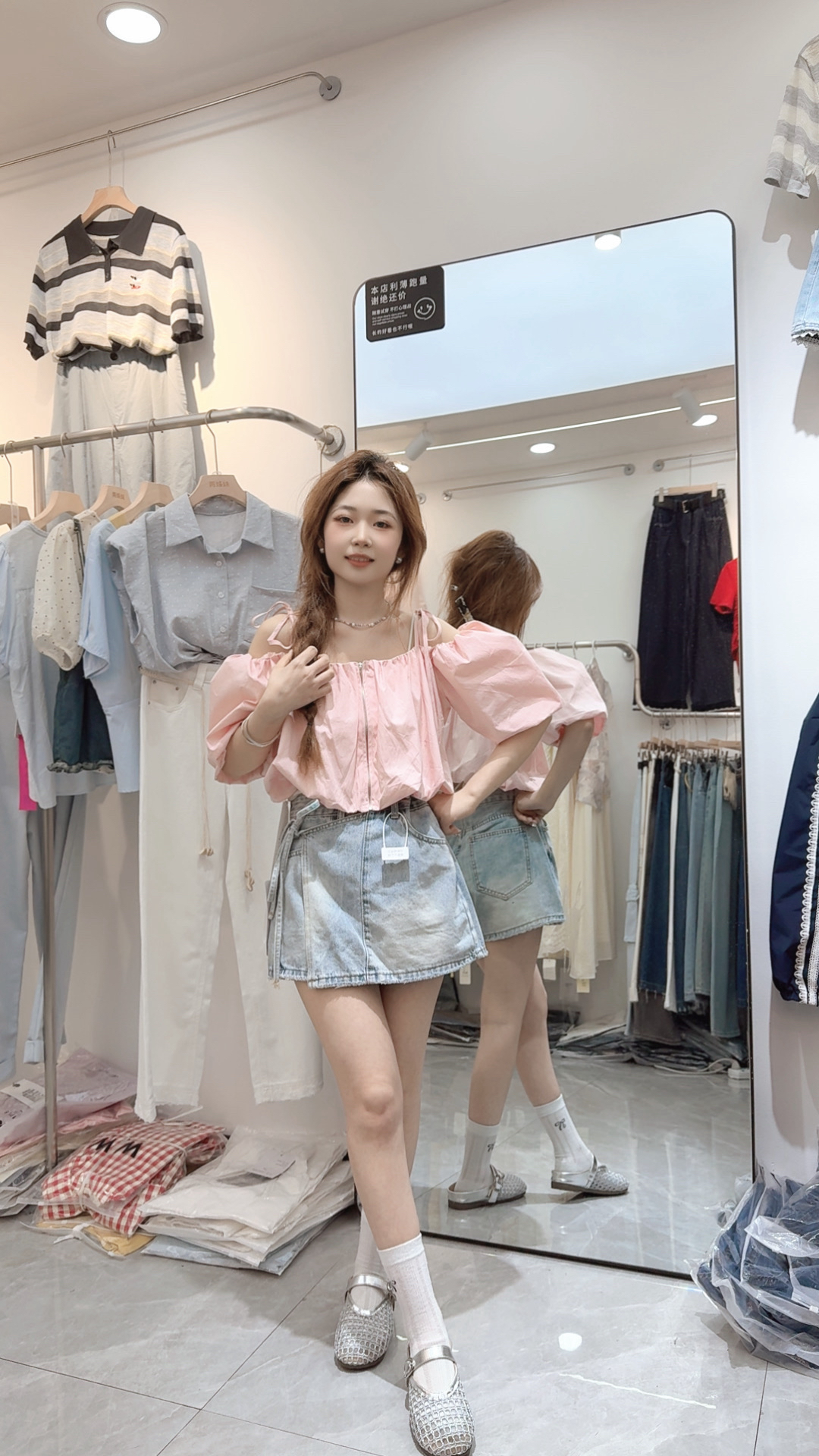 夏季新款【小女人】韩系心机辣妹一字肩设计感拉链泡泡袖露肩上衣