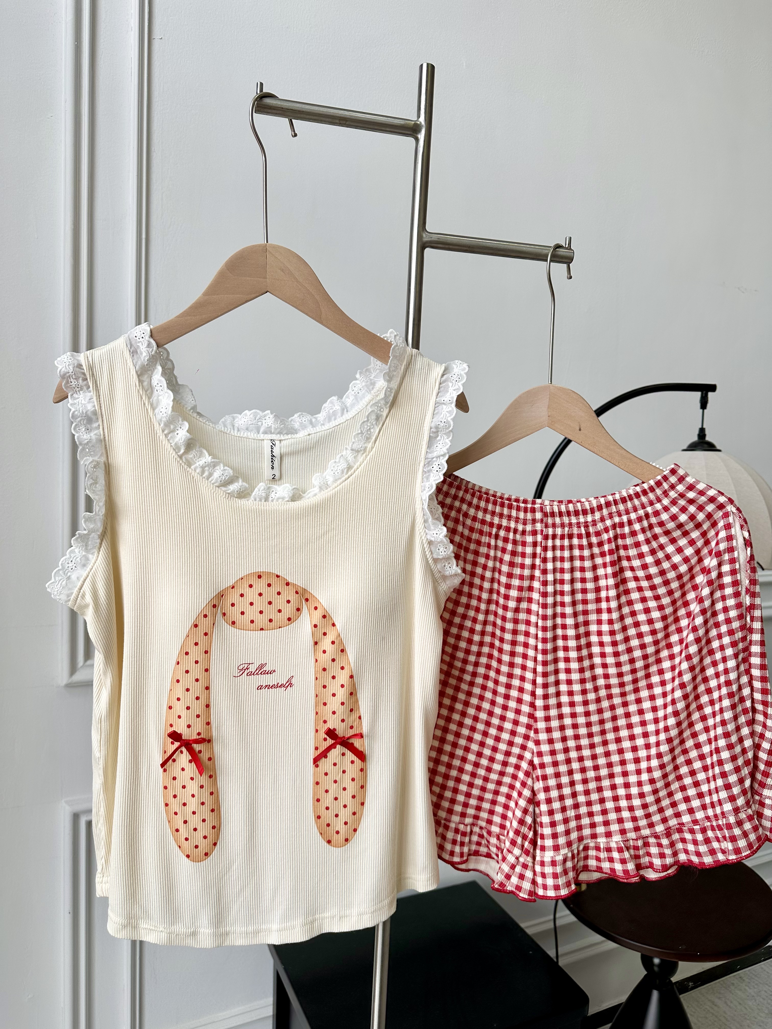 【红格兔耳朵】带胸垫女士夏季可外穿莫代尔家居服背心短裤套装