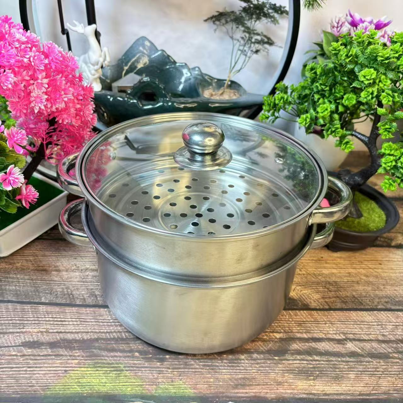 24CM双层不锈钢蒸锅汤锅家用煮粥炖汤炉灶通用BT-峰