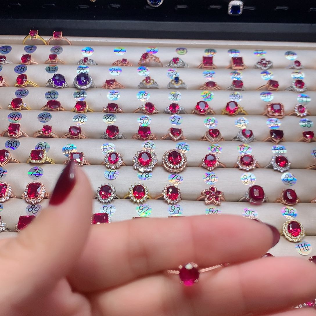 红宝石戒指银S925镶嵌圆6