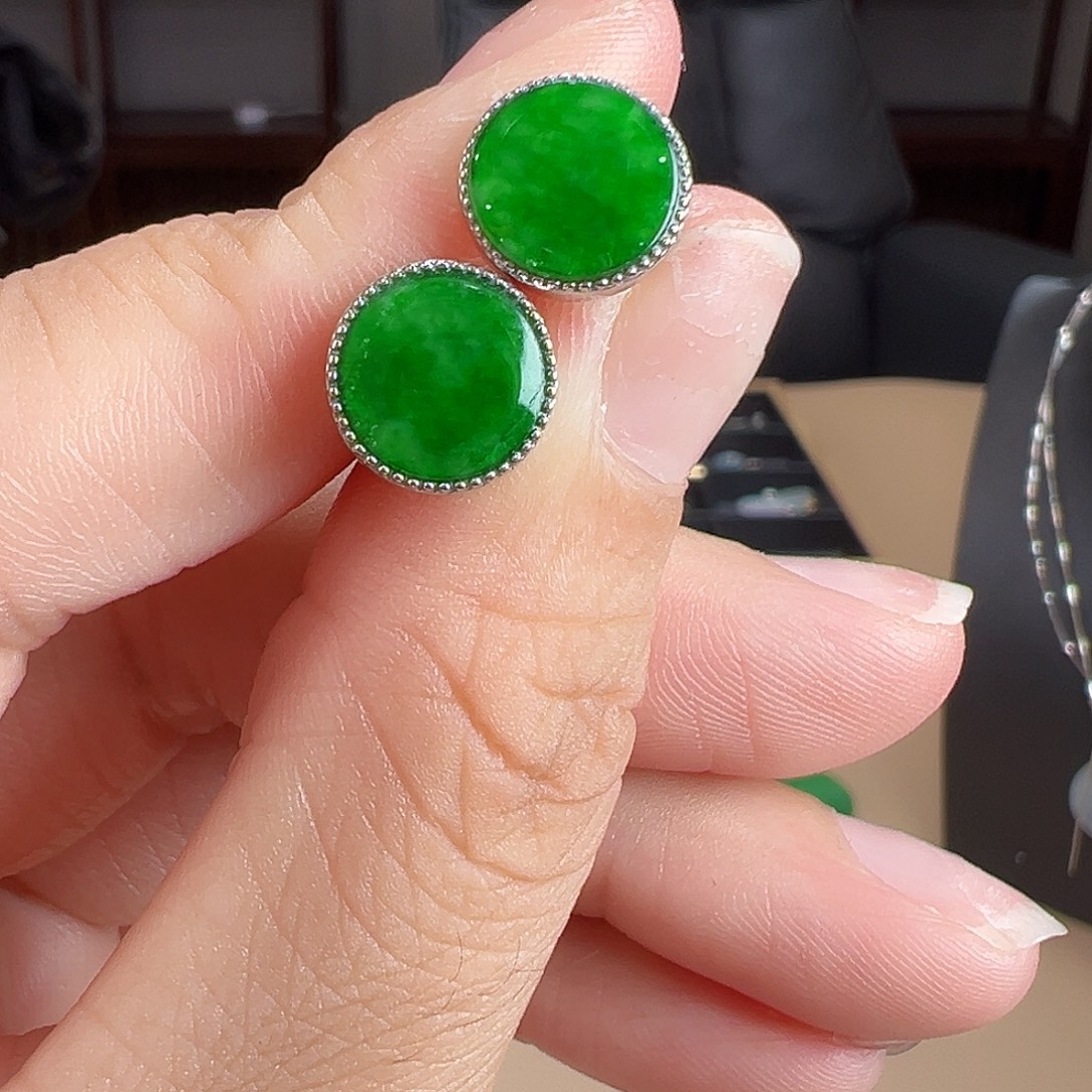 翡翠银S925镶嵌耳饰耳饰57