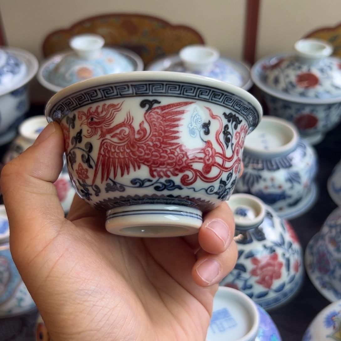 正绎堂釉里红双凤中号压手