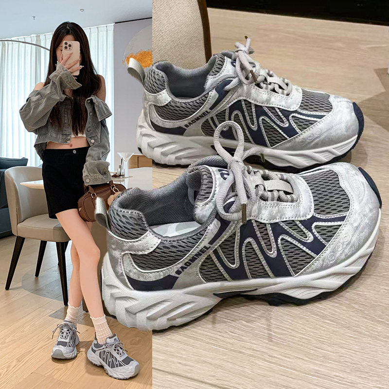 三福增高厚底老爹鞋女2025秋季新款透气百搭阿甘鞋轻便休闲运动鞋