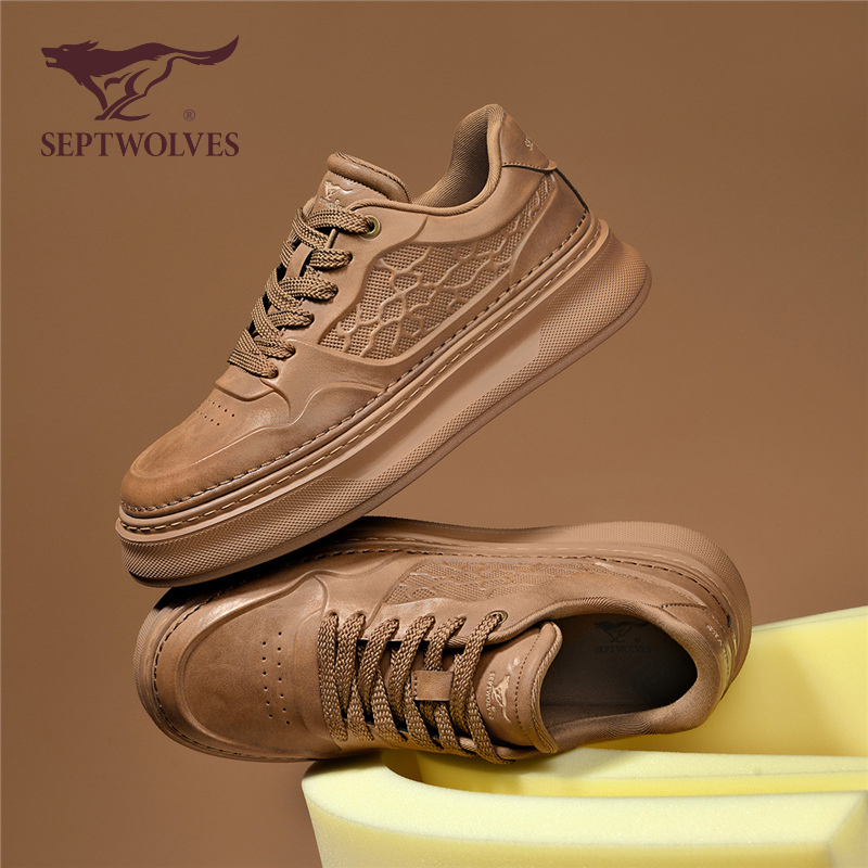 七匹狼男鞋秋季复古潮流男士休闲简约时尚厚底轻奢防水增高板鞋