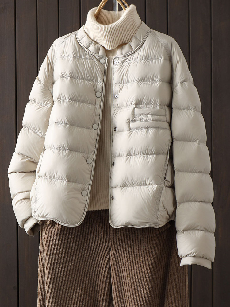 韩版圆领短款90白鸭绒羽绒服女轻薄保暖时尚百搭外套2025冬季新款