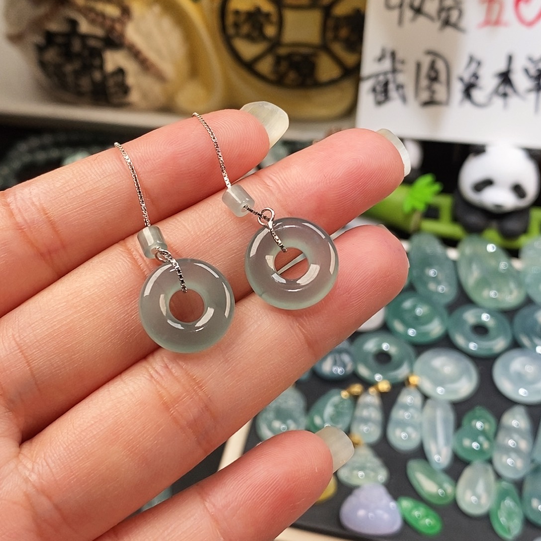 翡翠未镶嵌颈饰冰种甜甜圈一对