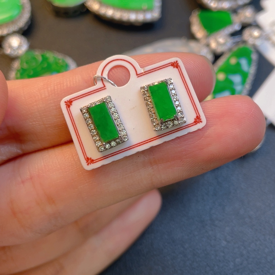 翡翠银S925镶嵌吊坠(不含链)耳钉