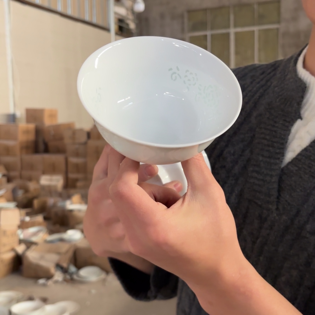 4.75英寸高白泥玲珑牡丹米饭碗6只（源头工厂）