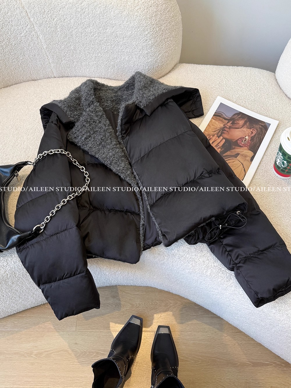 黑色高级感女短款2025冬季新款休闲时尚设计感巨好看棉衣棉服外套