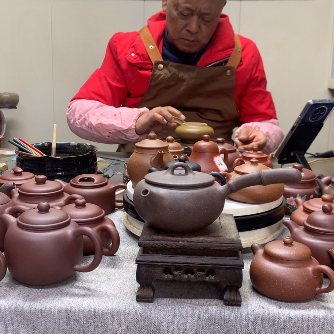 紫泥茶壶侧把壶半手工制作