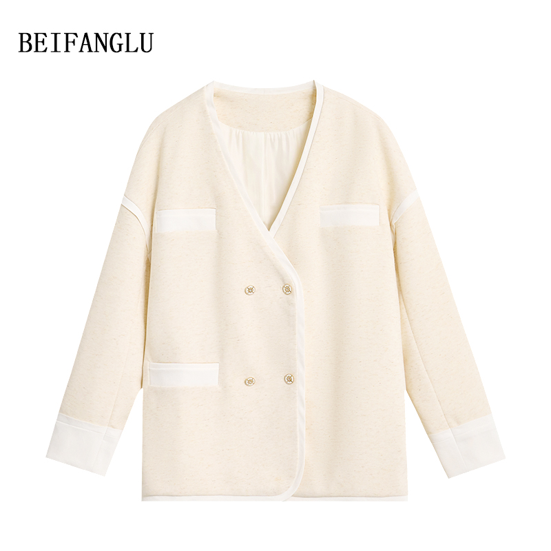 北方鹿职场通勤早秋气质款宽松V领女士西装外套10021