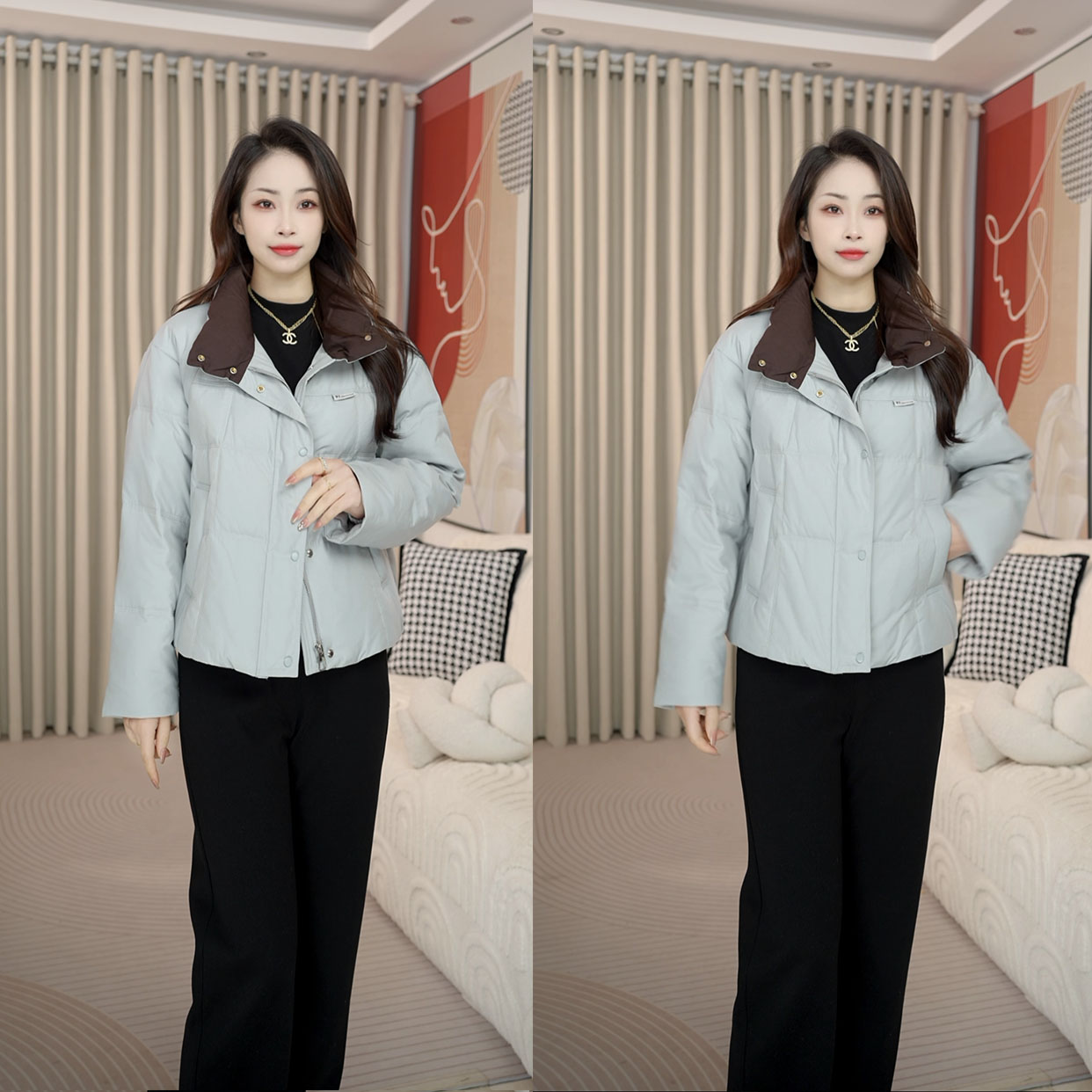 【羽绒服】新品气质时尚白鸭绒羽绒服冬季保暖拉链外套高品质女装