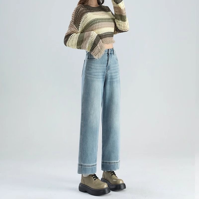 小个子浅蓝直筒牛仔裤女2025春季款高腰显瘦高级感百搭九分烟管裤