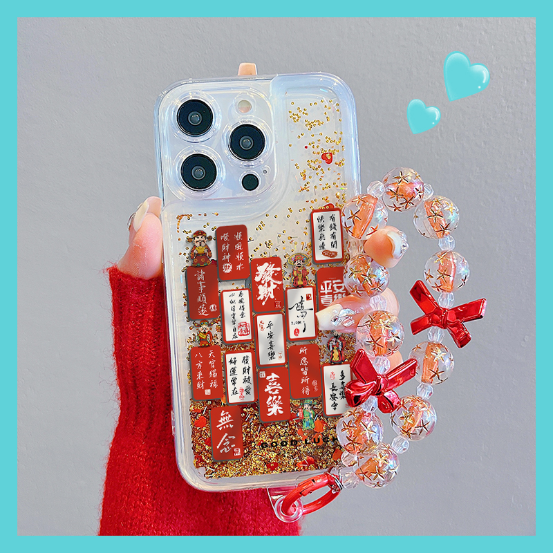 诸事顺适用苹果vivo华为oppo小米iphone透明金色流沙闪闪手机壳