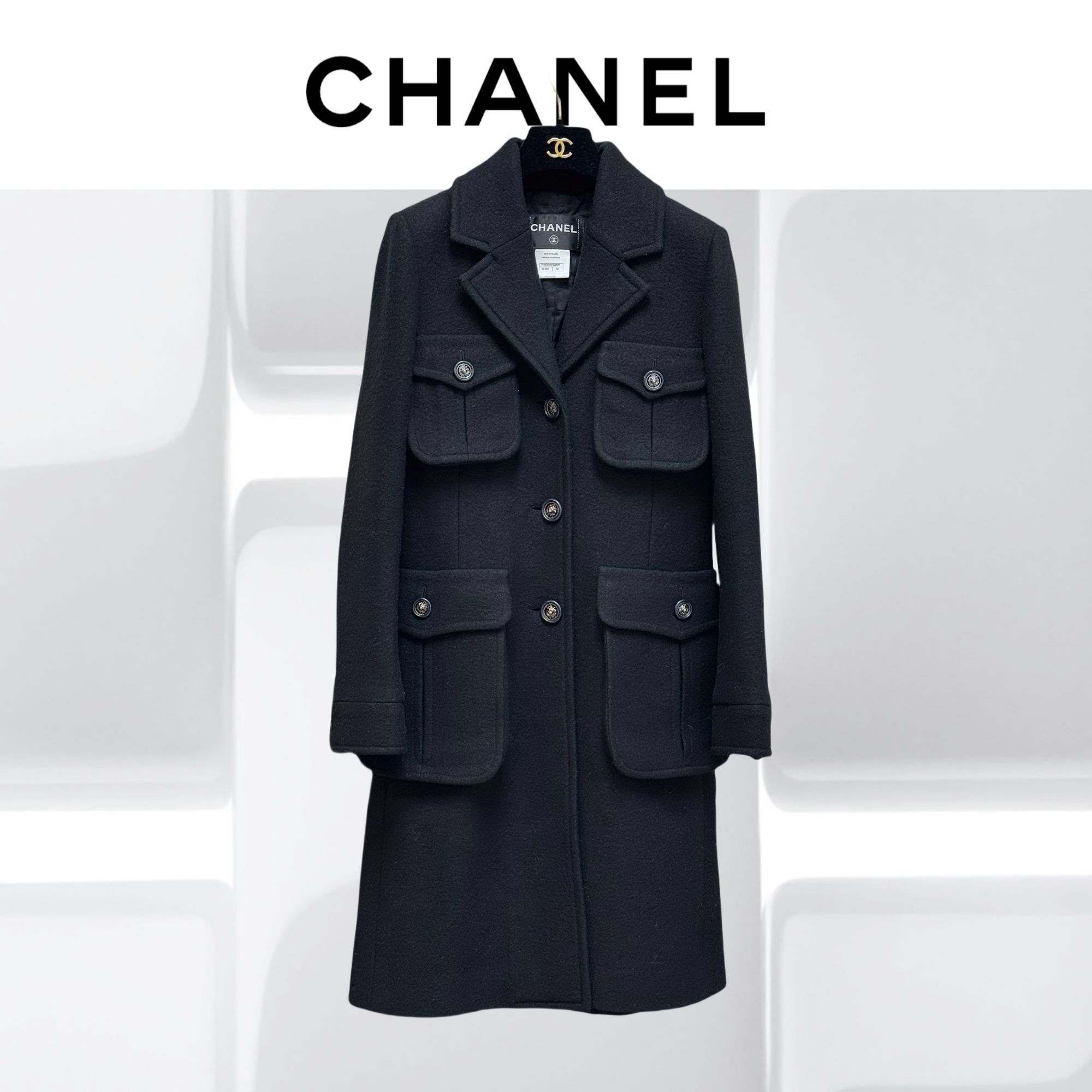 99新 Chanel/香奈儿 38码13A黑色四口袋大衣，外套