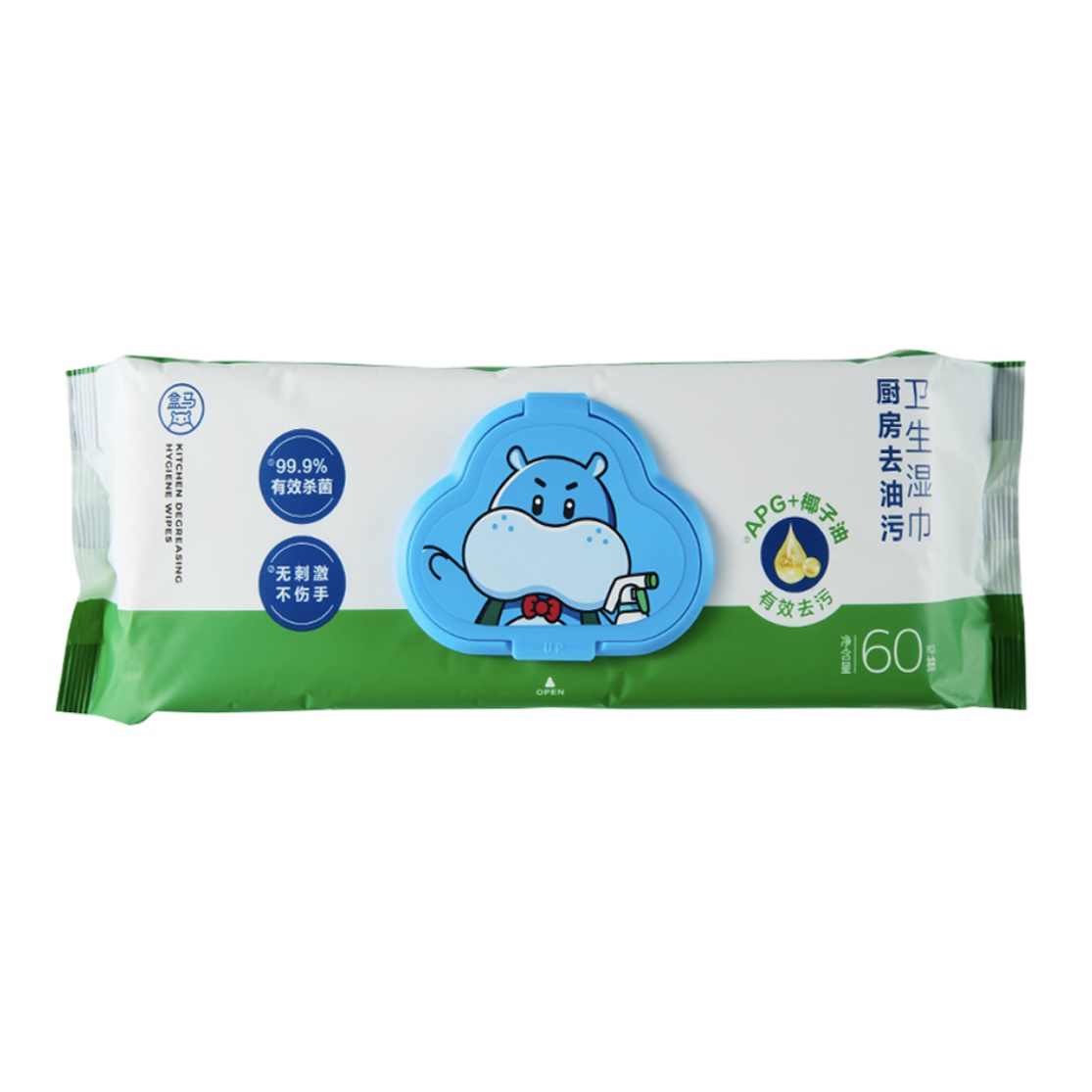 盒马厨房卫生湿巾60片99.9%杀菌一抹即净温和配方不伤手油烟机灶