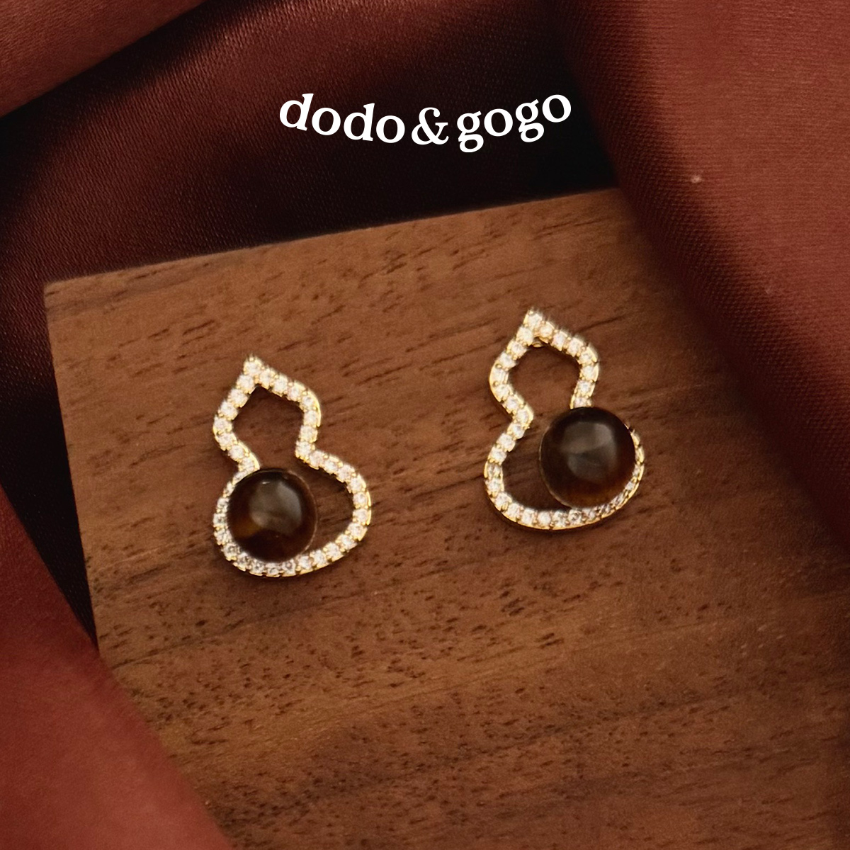 合金合成锆石耳饰  葫芦耳钉气质轻奢时尚百搭简约精致复古新中式