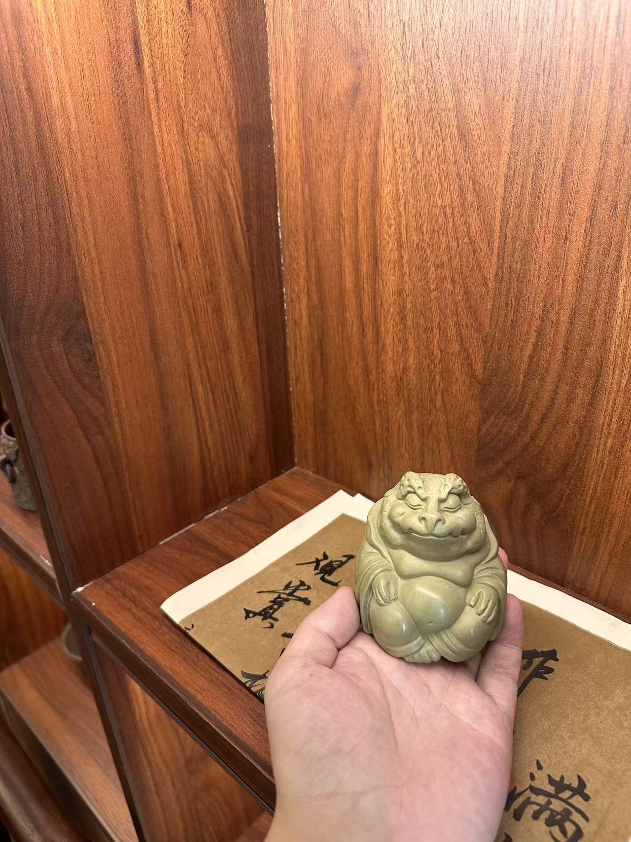 宜兴原矿绿泥蟾仙金蟾蟾蜍青蛙紫砂茶宠迷你手工摆件茶玩可养茶器