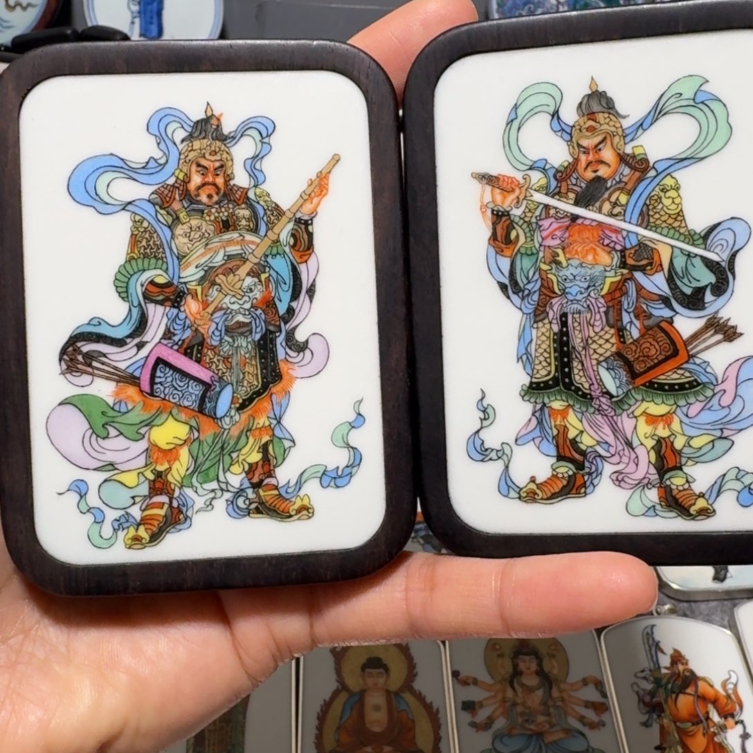 渡***缘瓷片门神一对一对