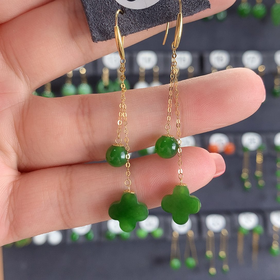 和田玉耳饰18K金镶嵌95