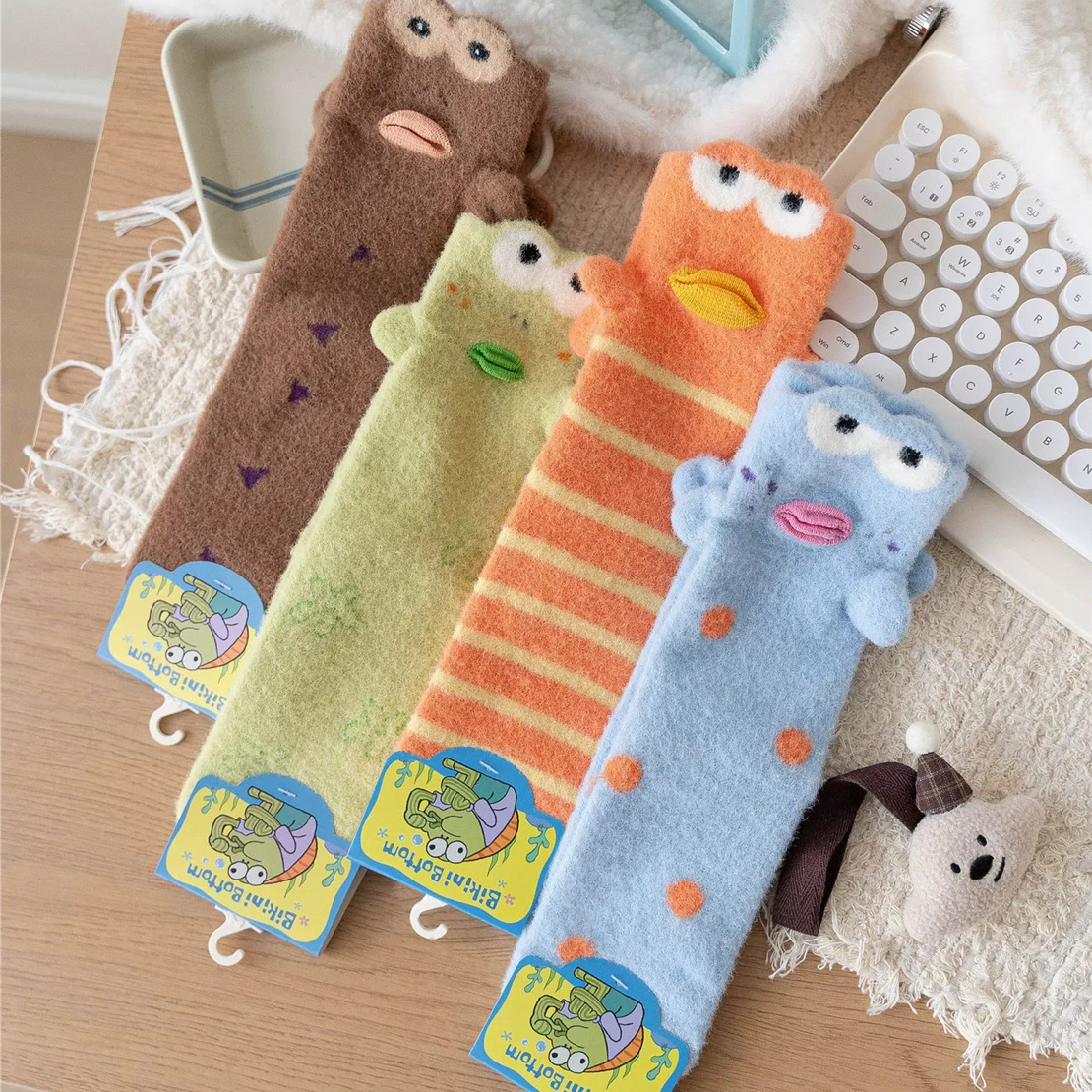 秋冬加厚女袜！立体卡通动物澳绒萌趣保暖软乎乎中筒睡眠袜子超爱