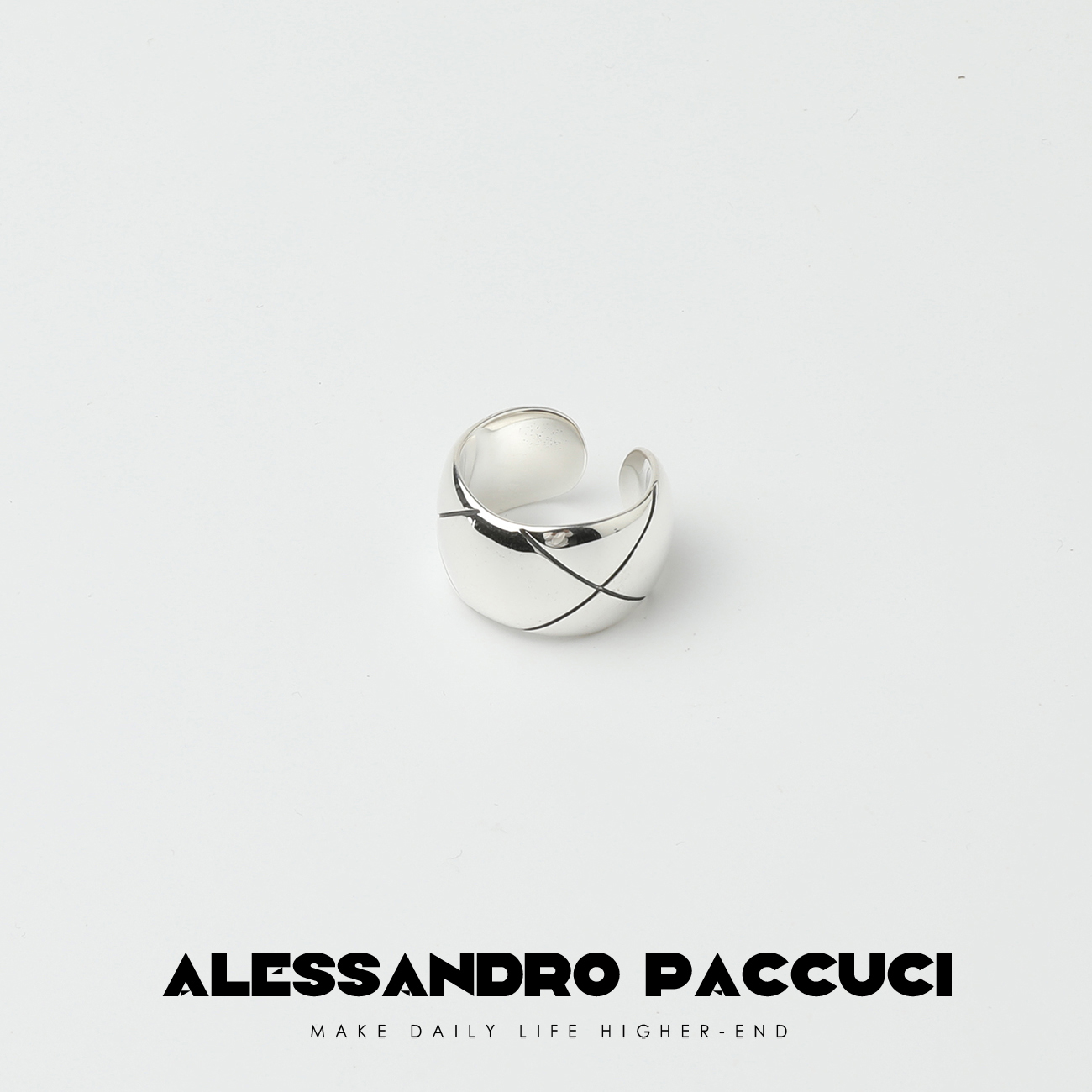 925银戒指 AP洛哥42023EJ【菱光】菱形格宽版时尚简约开口戒指