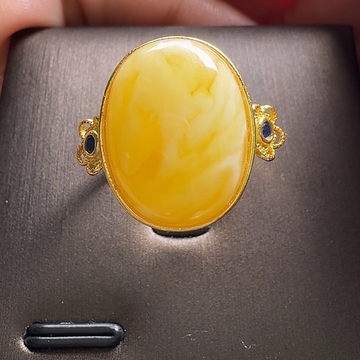 蜜蜡银S925镶嵌戒指戒指