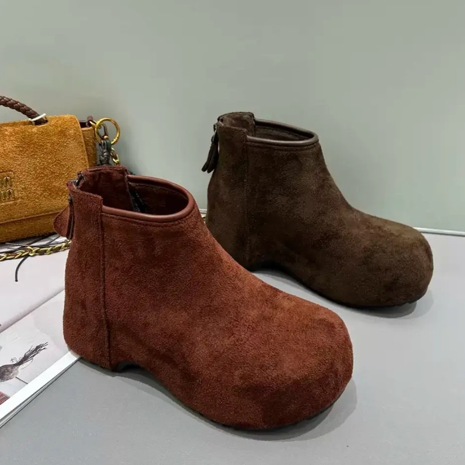厚底秋冬新款复古勃肯后拉链加绒舒适百搭短靴M98-1222(加绒)